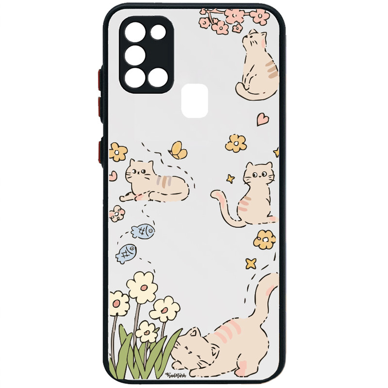 کاور مدل Cat & Flower Black Bumper مناسب برای گوشی موبایل سامسونگ Galaxy A21s