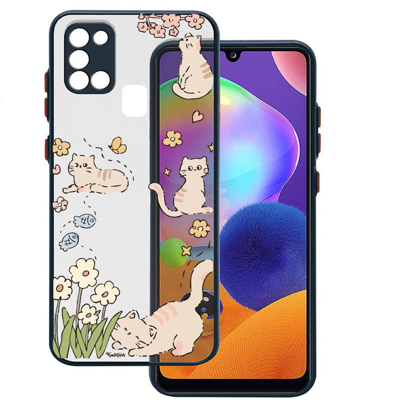 کاور مدل Cat & Flower Black Bumper مناسب برای گوشی موبایل سامسونگ Galaxy A21s