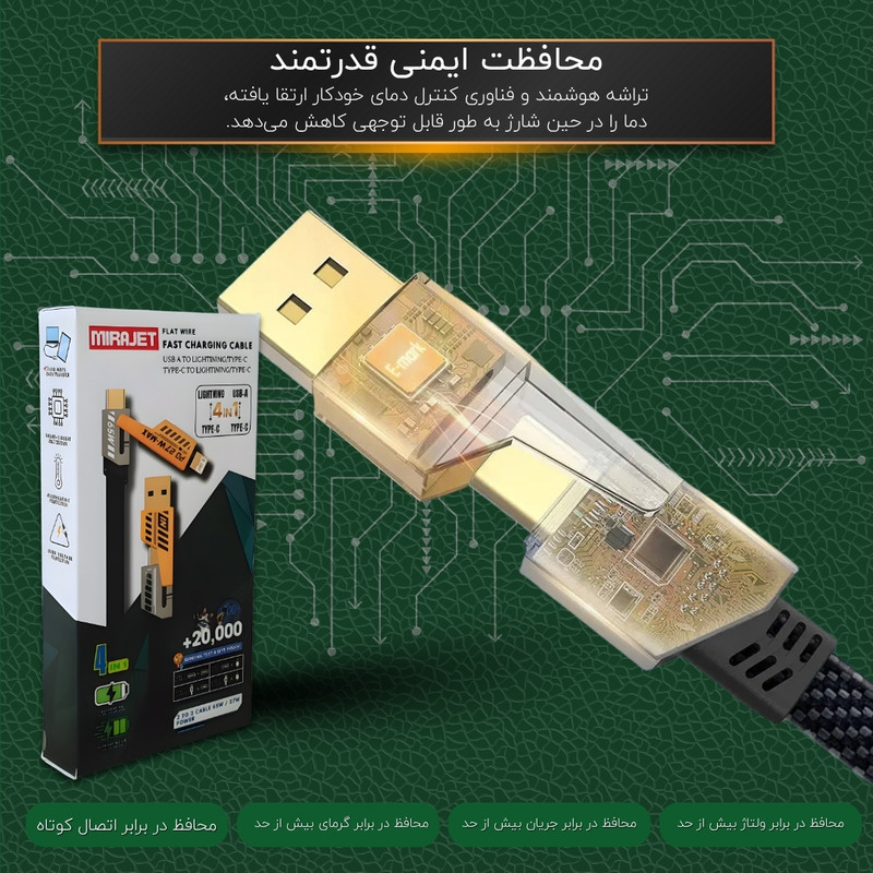 کابل تبدیل USB/USB-C به لایتنینگ/USB-C میراجت مدل Jet-337 طول 1 متر