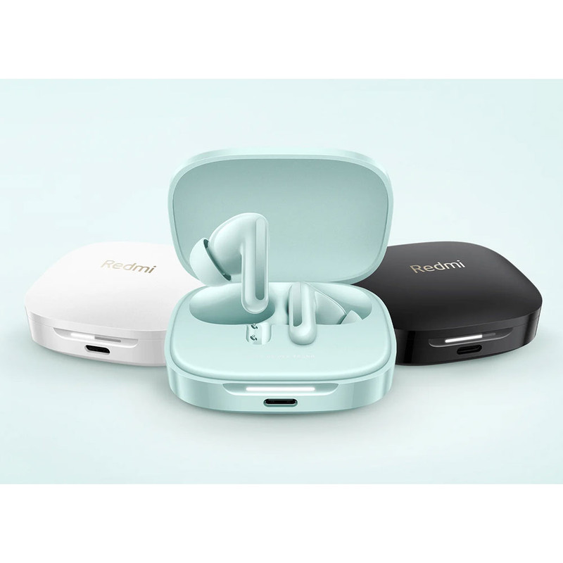 هدفون بلوتوثی شیائومی مدل Redmi Buds 6 با نویز کنسلینگ فعال (ANC)، درگاه شارژ USB Type-C، دارای میکروفون دوگانه با ENC (کاهش نویز محیط)، مقاوم در برابر رطوبت و عرق