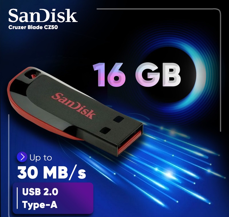 فلش مموری سن دیسک مدل Cruzer Blade CZ50 ظرفیت 16 گیگابایت با رابط USB 2.0